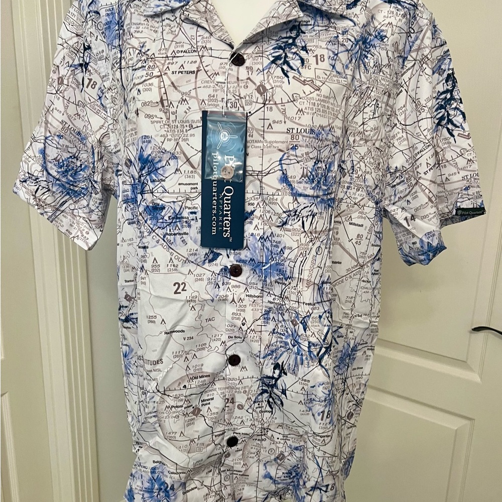 Men's New Pilot Quarters Artistic Blue and White Button Down Shirt - Picture 3 of 11